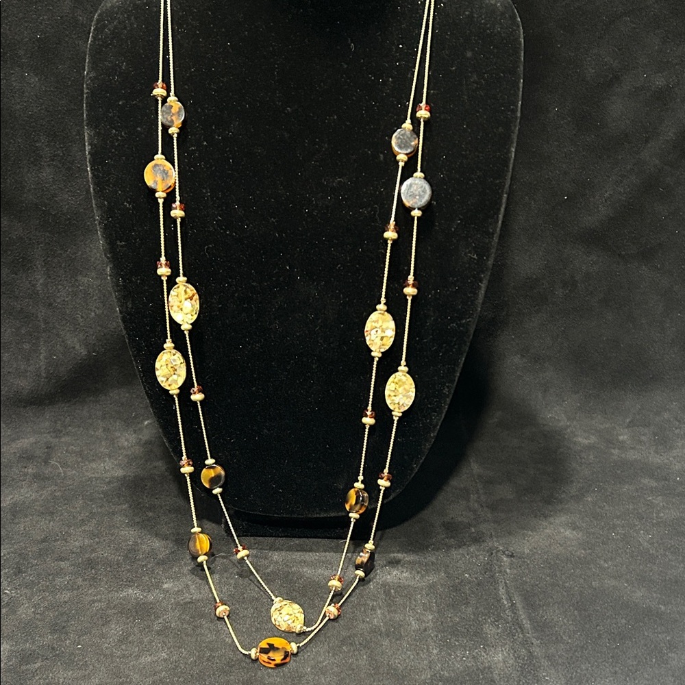 Christopher & Banks Gold and Brown Multi-Bead Necklace